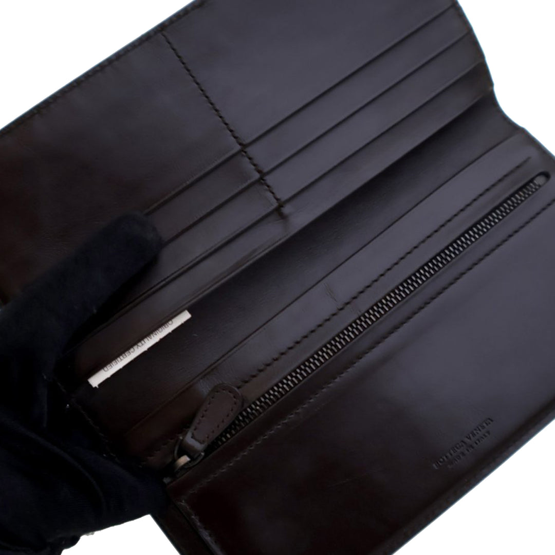 Lambskin Intrecciato Bifold Long Wallet Brown - Gaby Paris