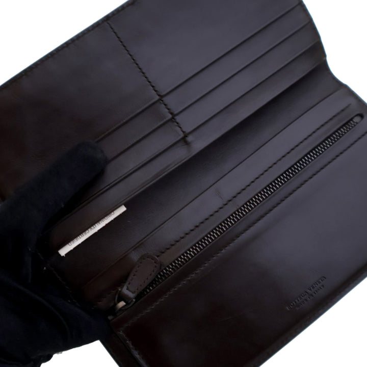 Lambskin Intrecciato Bifold Long Wallet Brown - Gaby Paris