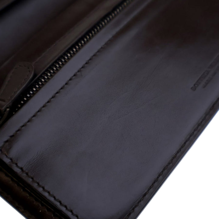 Lambskin Intrecciato Bifold Long Wallet Brown - Gaby Paris