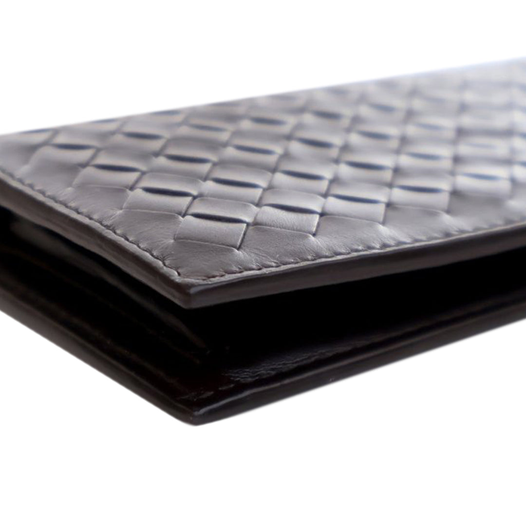 Lambskin Intrecciato Bifold Long Wallet Brown - Gaby Paris