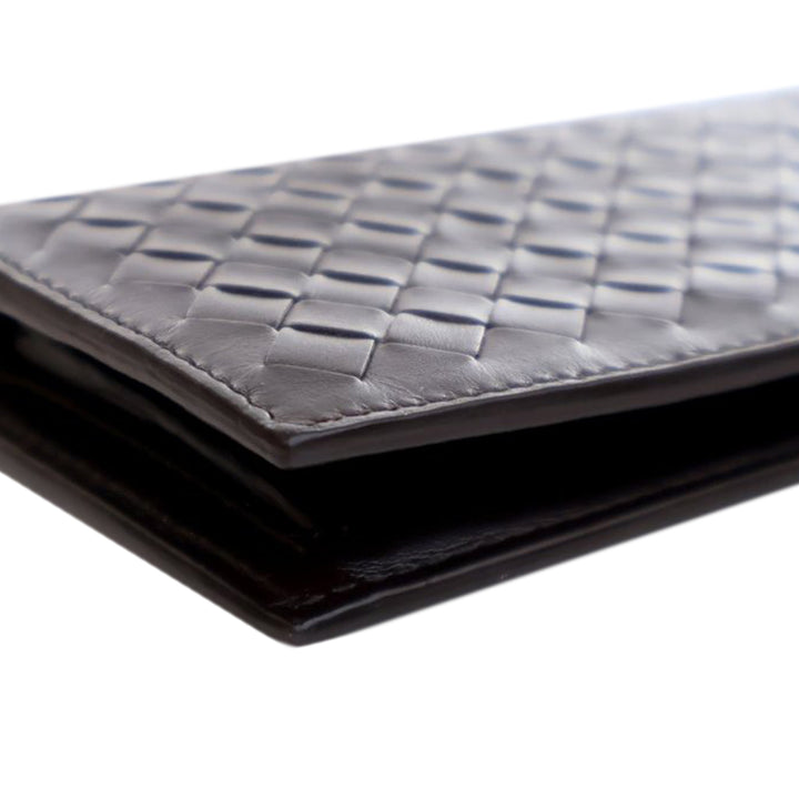 Lambskin Intrecciato Bifold Long Wallet Brown - Gaby Paris