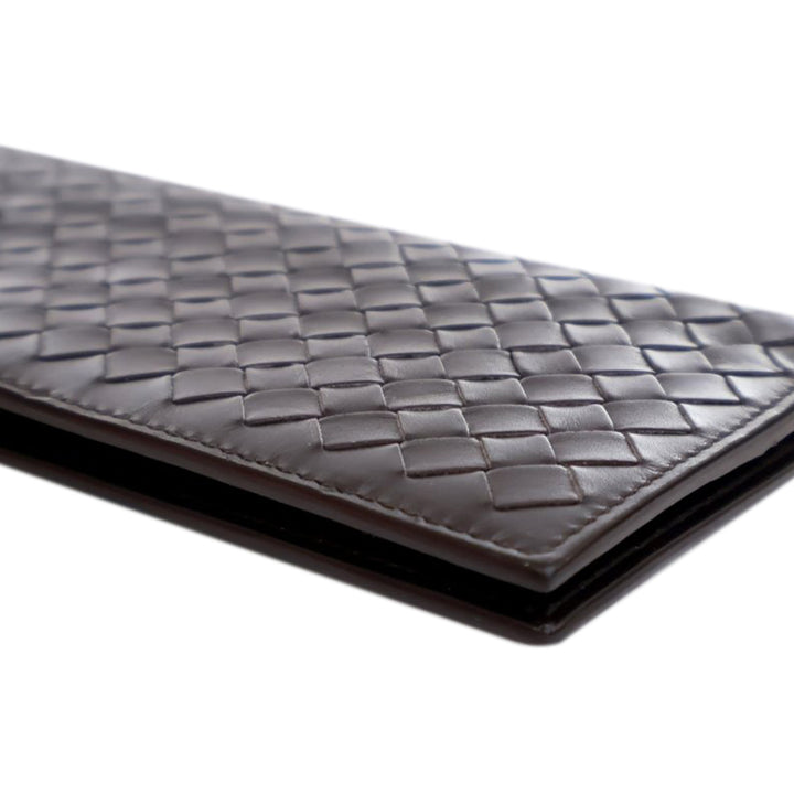 Lambskin Intrecciato Bifold Long Wallet Brown - Gaby Paris