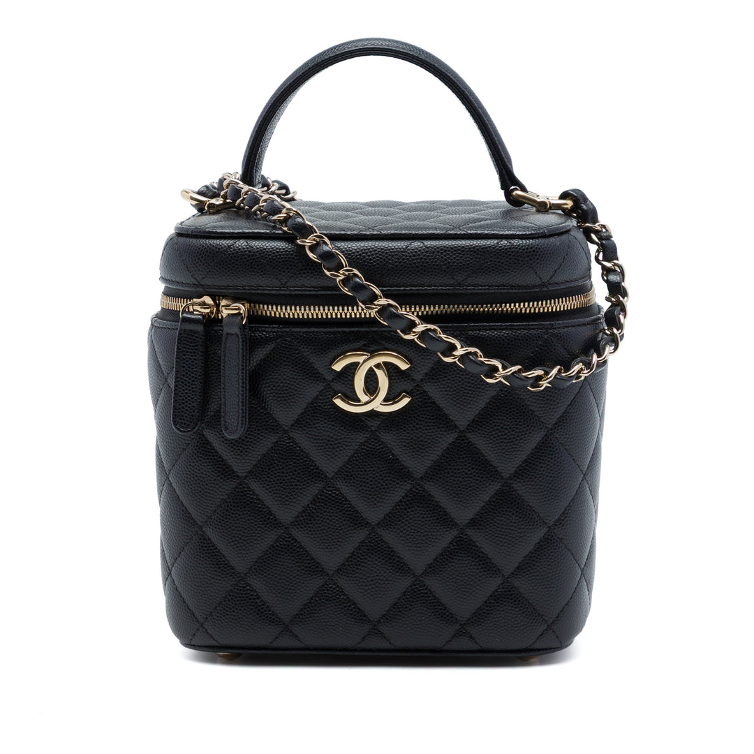 CC Matelassé Vanity avec chaîne Cuir caviar Noir