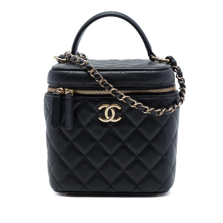 CC Matelassé Vanity avec chaîne Cuir caviar Noir