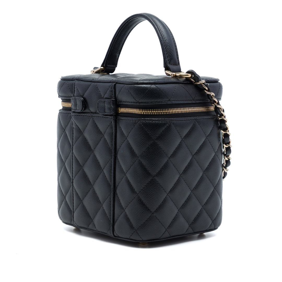 CC Matelassé Vanity avec chaîne Cuir caviar Noir