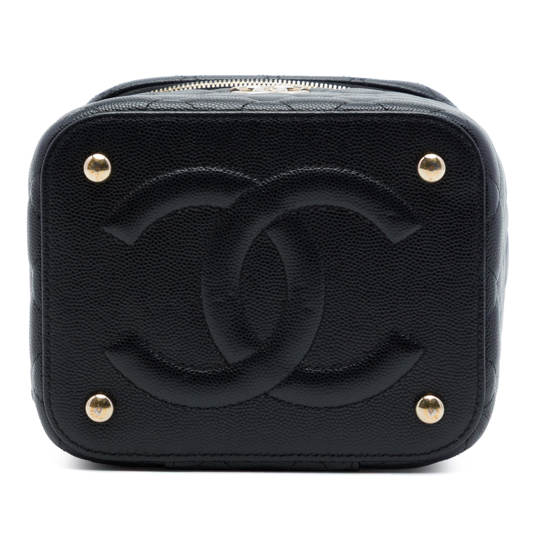 CC Matelassé Vanity avec chaîne Cuir caviar Noir