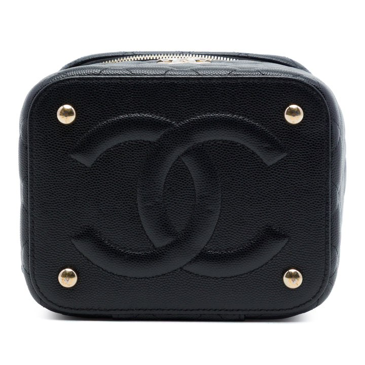 CC Matelassé Vanity avec chaîne Cuir caviar Noir