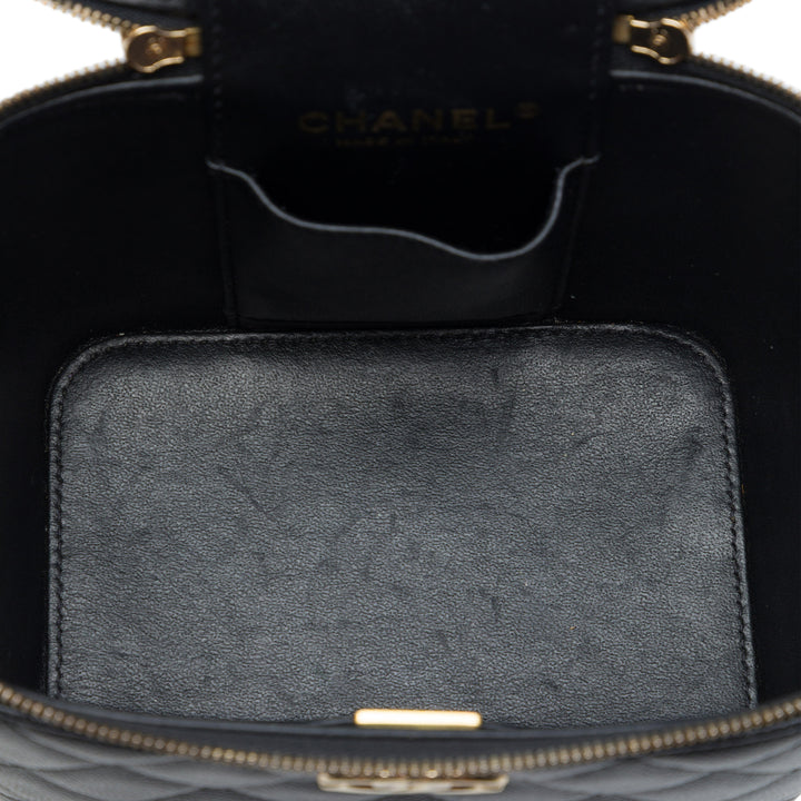 CC Matelassé Vanity avec chaîne Cuir caviar Noir
