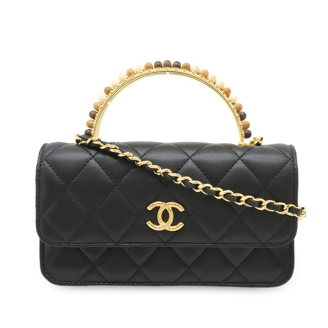 Chanel CC Matelassé Cuir d’agneau Wooden Beads anse supérieure Wallet on Chain