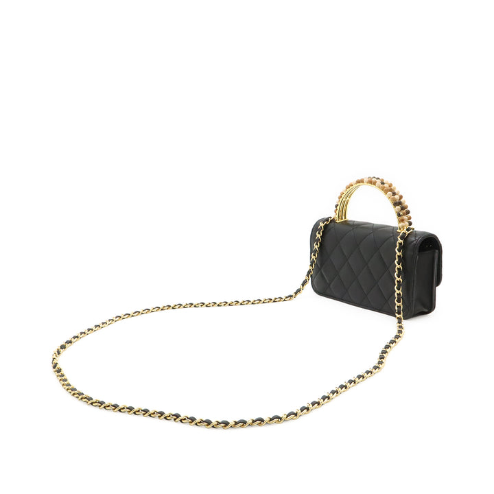 Chanel CC Matelassé Cuir d’agneau Wooden Beads anse supérieure Wallet on Chain