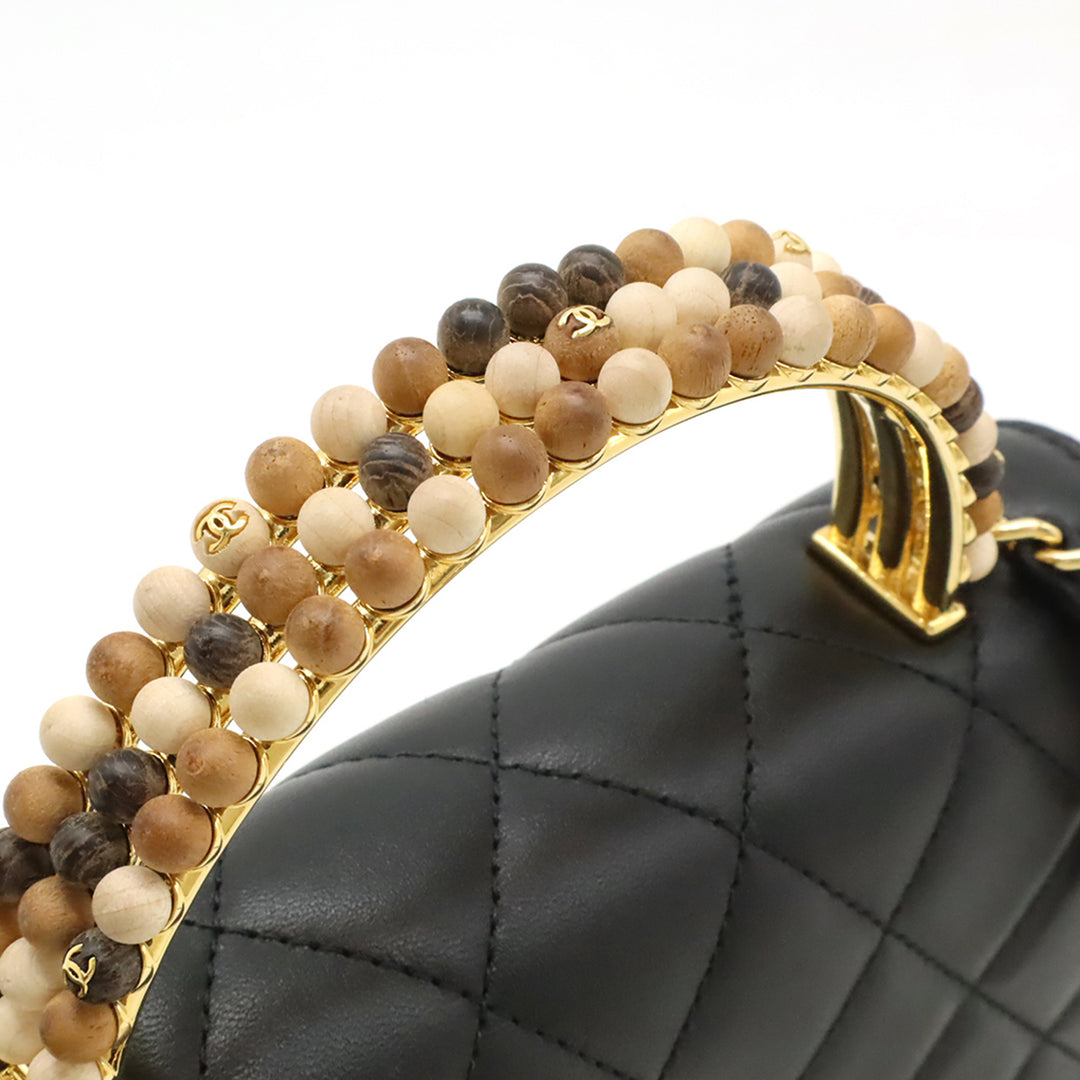 Chanel CC Matelassé Cuir d’agneau Wooden Beads anse supérieure Wallet on Chain