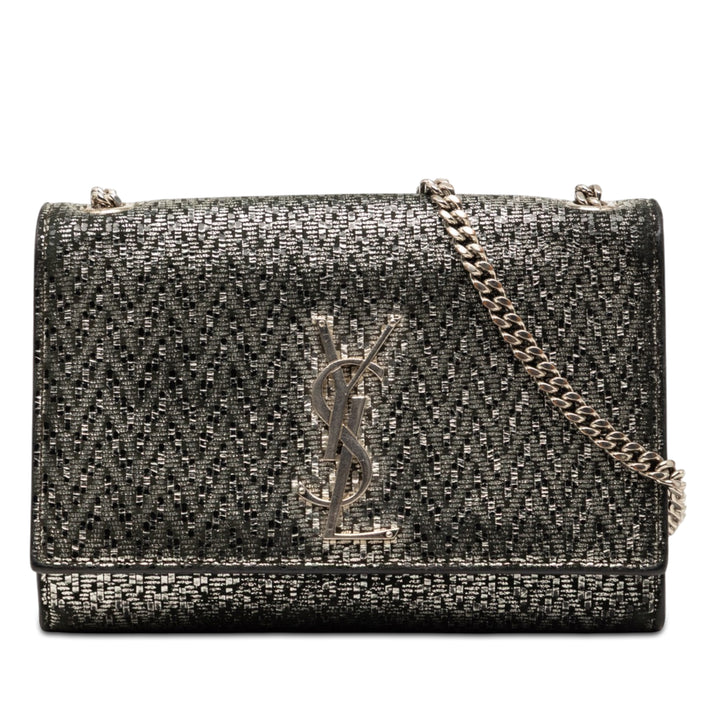 Saint Laurent Small Metallic Chevron Cuir de veau Monogram Kate Sac porté croisé