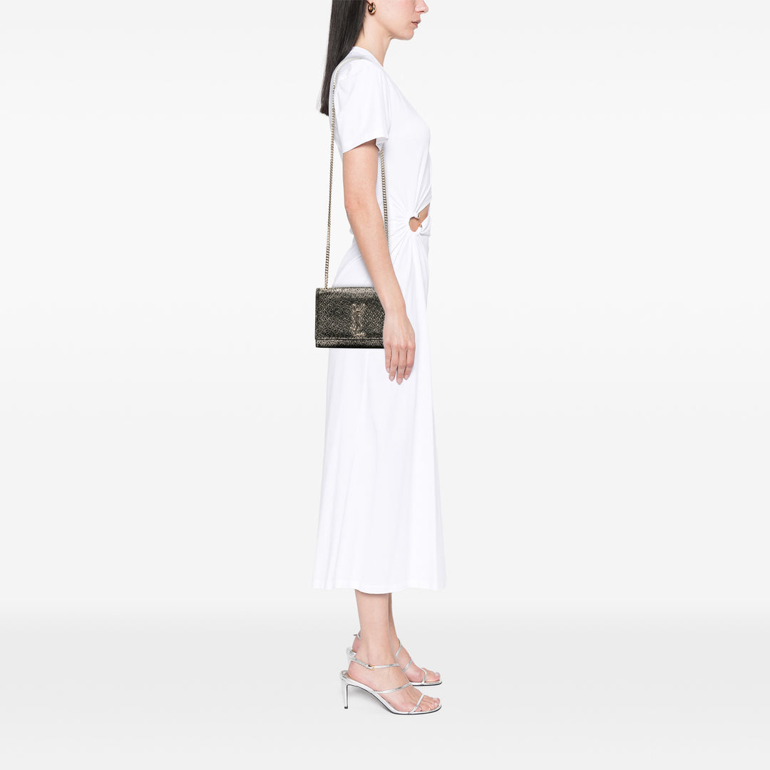 Saint Laurent Small Metallic Chevron Cuir de veau Monogram Kate Sac porté croisé