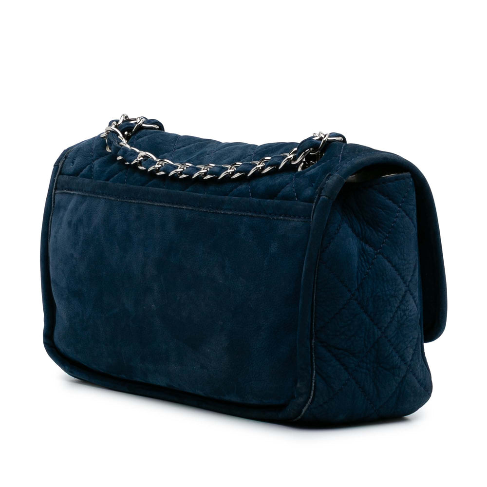 Medium Quilted Nubuck Natural Beauty Split Pocket Flap Blue - Gaby Paris