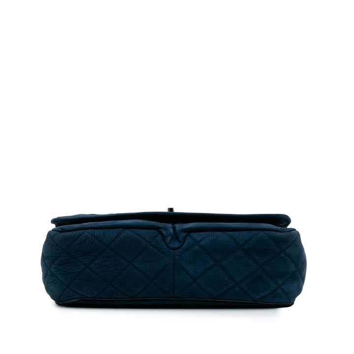 Medium Quilted Nubuck Natural Beauty Split Pocket Flap Blue - Gaby Paris