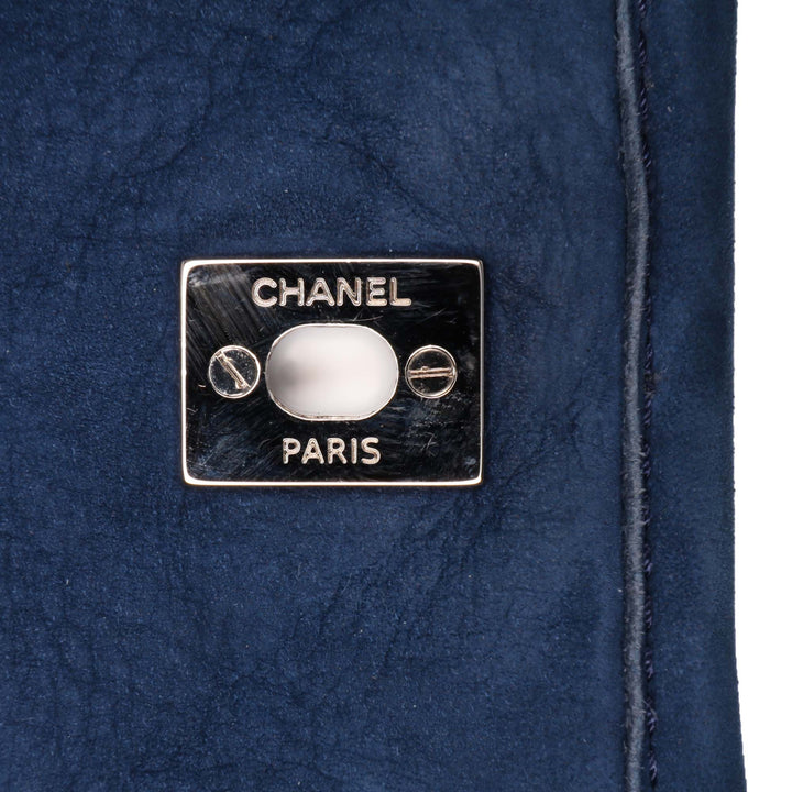 Medium Quilted Nubuck Natural Beauty Split Pocket Flap Blue - Gaby Paris