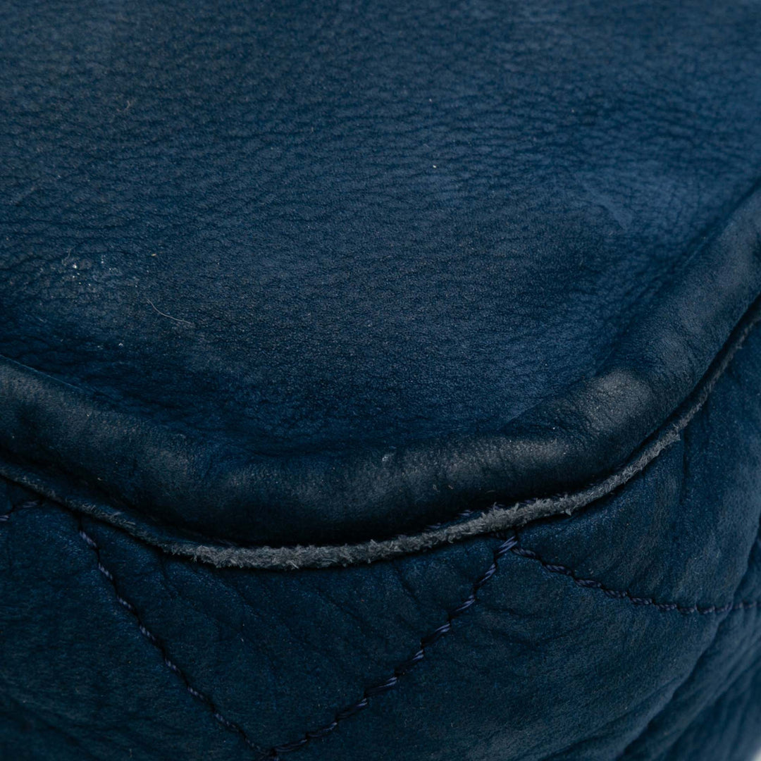 Medium Quilted Nubuck Natural Beauty Split Pocket Flap Blue - Gaby Paris