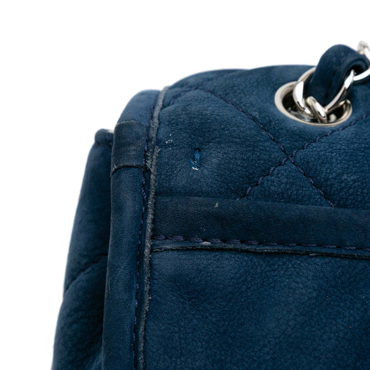Medium Quilted Nubuck Natural Beauty Split Pocket Flap Blue - Gaby Paris