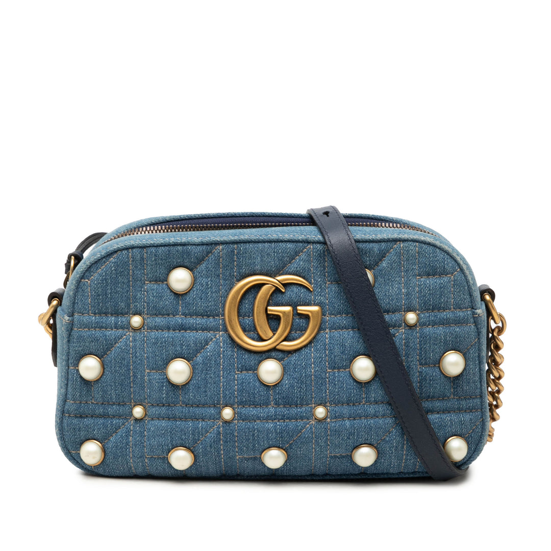 GG Marmont Perle clouté Sac Petit Jean Bleu