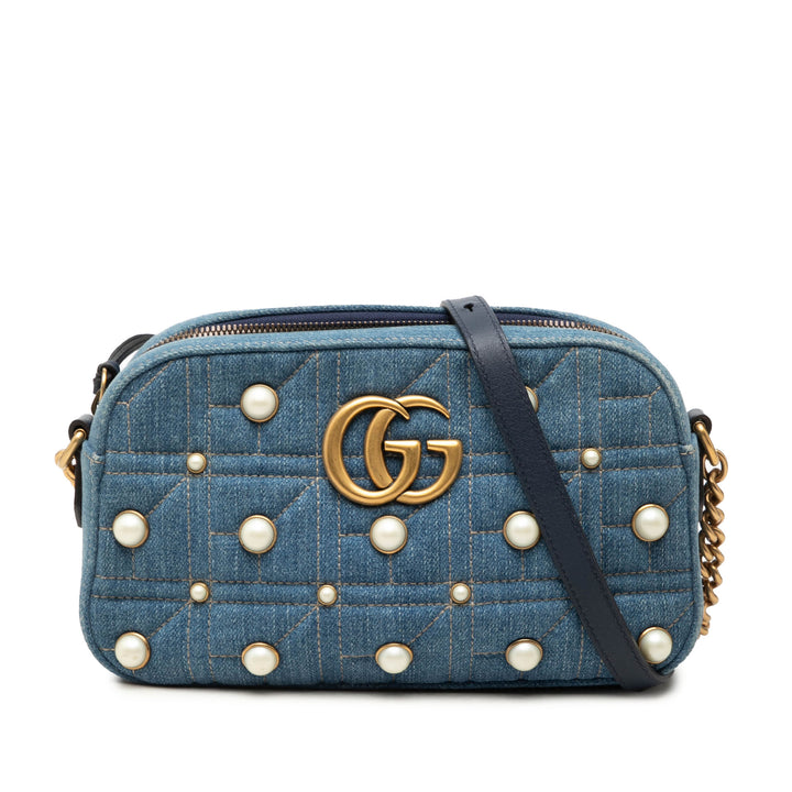 GG Marmont Perle clouté Sac Petit Jean Bleu
