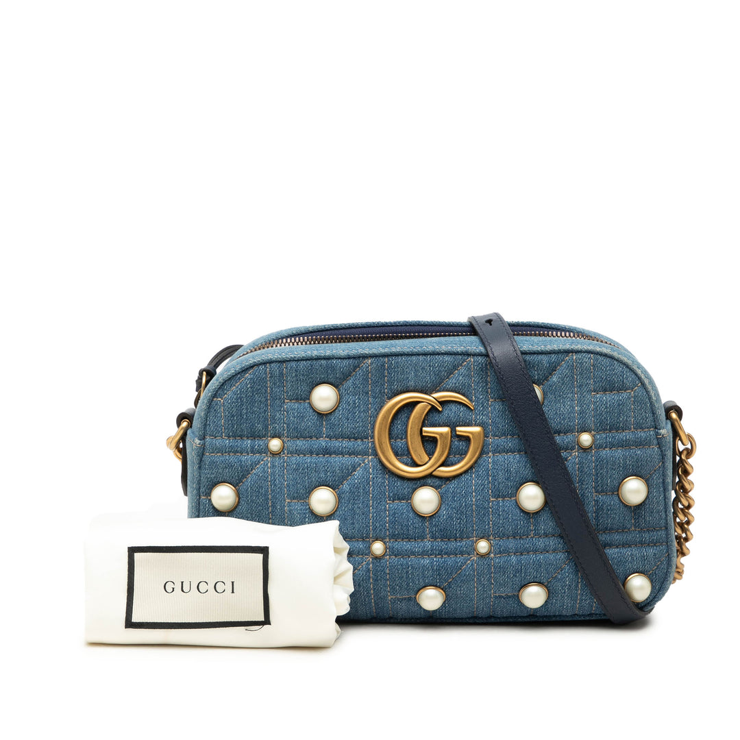 GG Marmont Perle clouté Sac Petit Jean Bleu