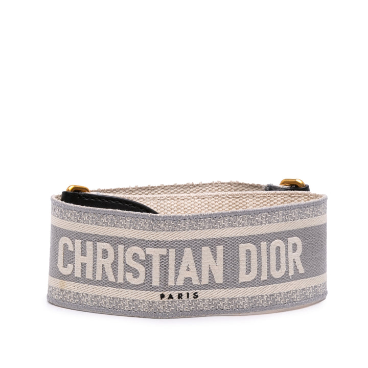 Dior Embroidered Toile Logo Bag Strap Gris