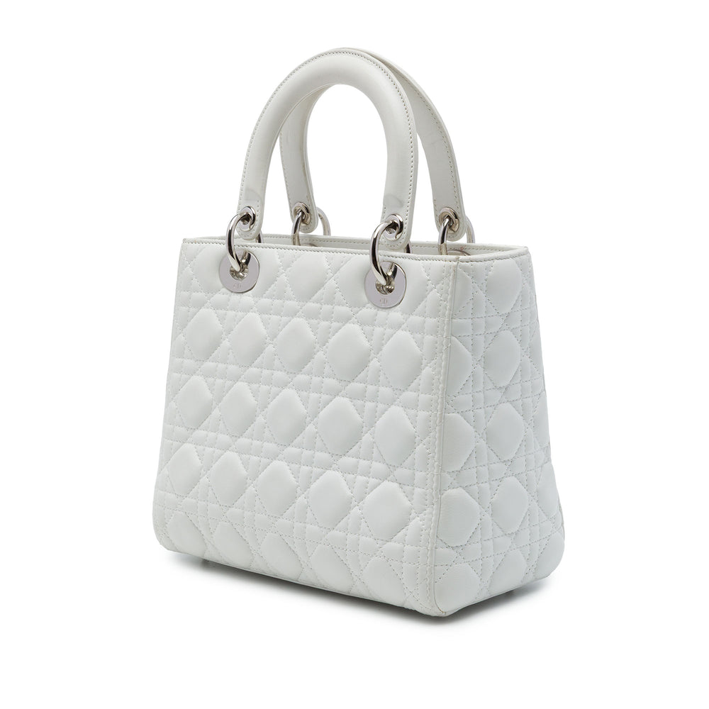 Dior Sac à main Lady Dior Cannage Moyen Cuir d'agneau Blanc – vue 2 – GABY PARIS