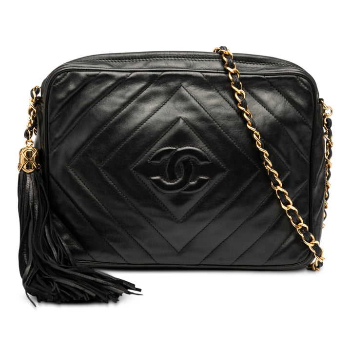 Chanel CC Chevron Quilted Cuir d’agneau Tassel Camera Étui Noir – GABY PARIS Authentique