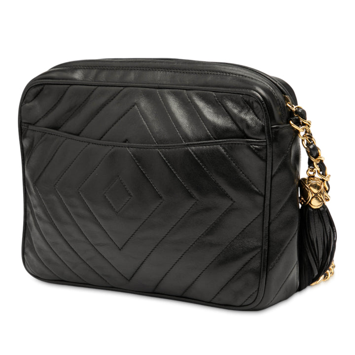 Chanel CC Chevron Quilted Cuir d’agneau Tassel Camera Étui Noir – GABY PARIS Authentique