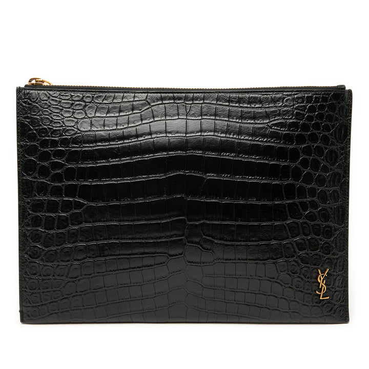 Saint Laurent Croc embossé Cuir Tiny Monogram Zipped Tablet Holder