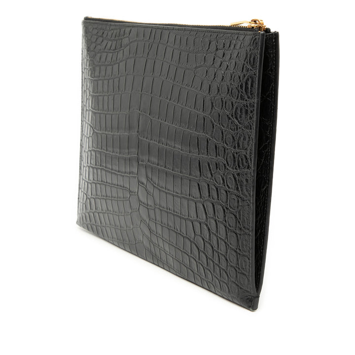 Saint Laurent Croc embossé Cuir Tiny Monogram Zipped Tablet Holder