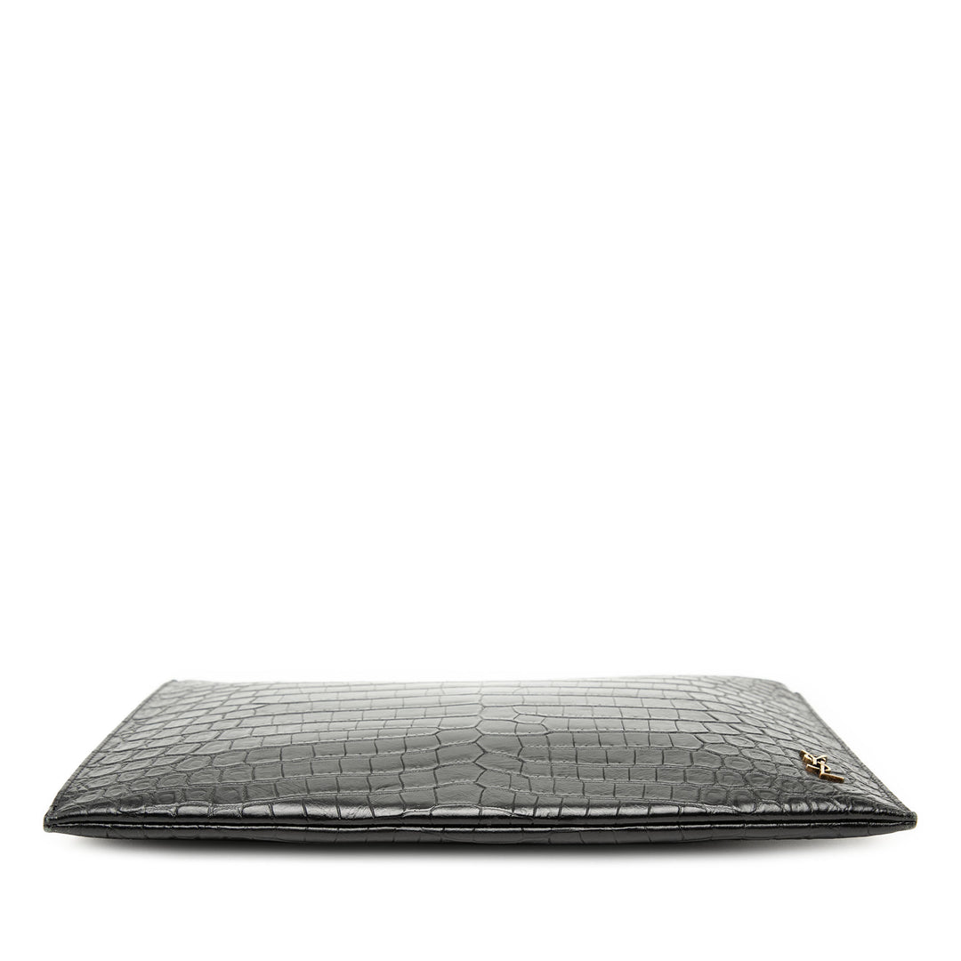 Saint Laurent Croc embossé Cuir Tiny Monogram Zipped Tablet Holder