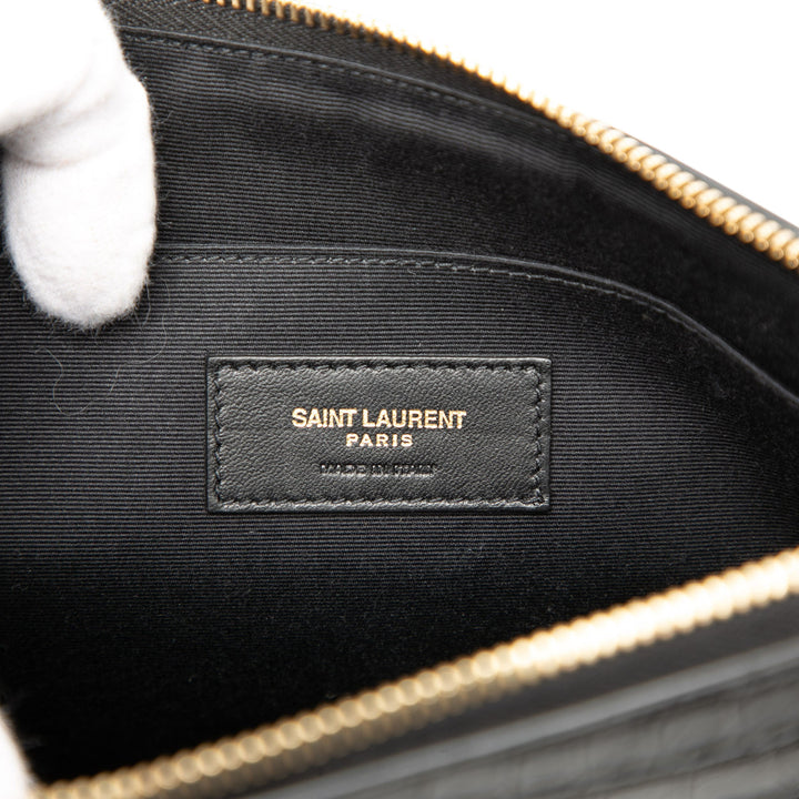 Saint Laurent Croc embossé Cuir Tiny Monogram Zipped Tablet Holder