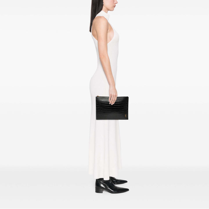 Saint Laurent Croc embossé Cuir Tiny Monogram Zipped Tablet Holder