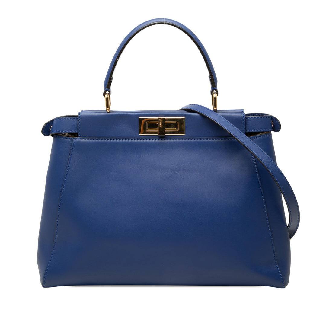 Fendi Sac à main Peekaboo Iconic Moyen Cuir de veau Bleu – vue principale – GABY PARIS