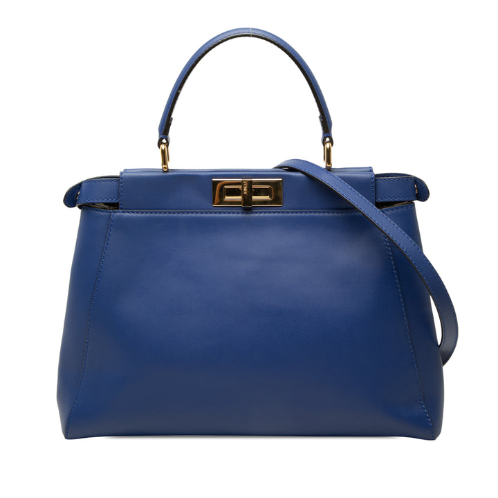 Fendi Sac à main Peekaboo Iconic Moyen Cuir de veau Bleu – vue principale – GABY PARIS