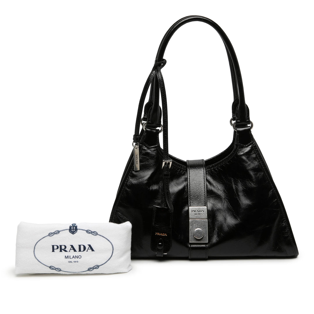 Prada Glossy Sac Moyen Cuir de veau Noir – vue 6 – GABY PARIS