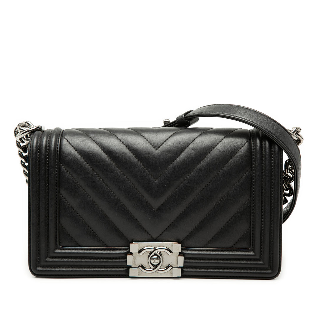Chanel Old Medium Chevron Cuir d’agneau Boy à rabat