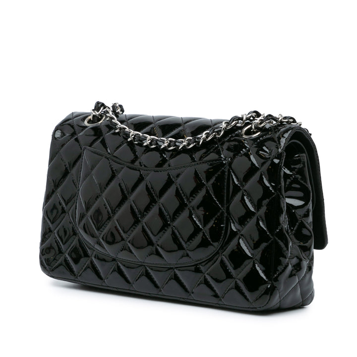 Medium Classic Patent Double Flap Black - Gaby Paris