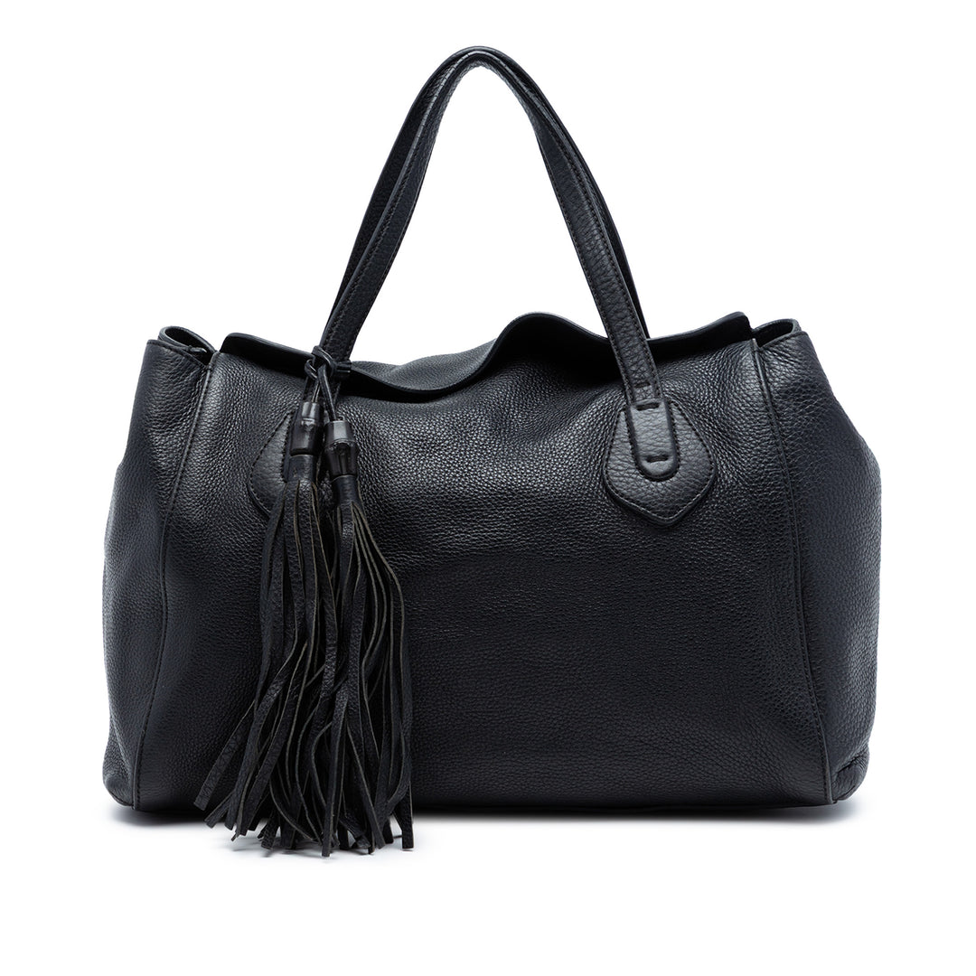 Pebbled Lady Pompon Cabas Noir