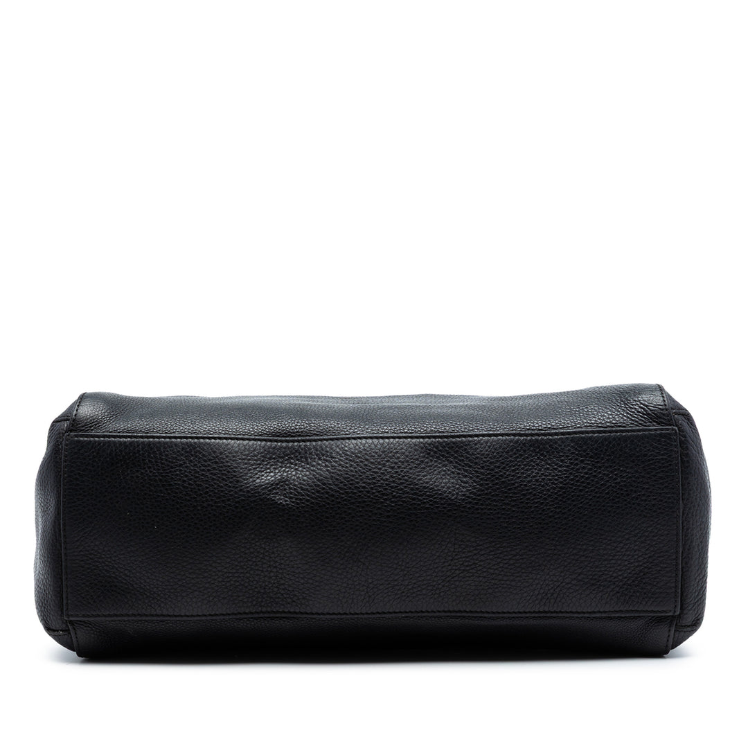 Pebbled Lady Pompon Cabas Noir
