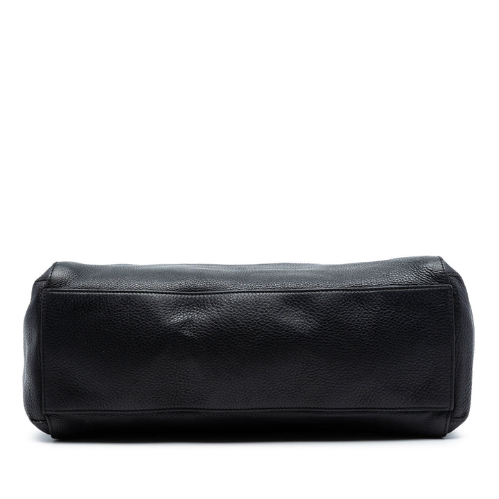 Pebbled Lady Pompon Cabas Noir