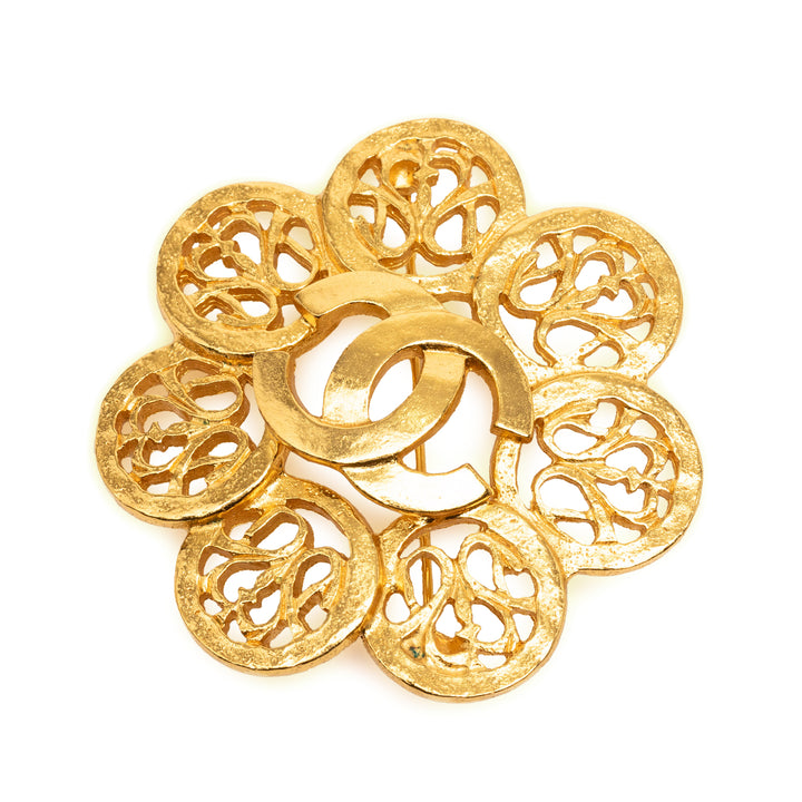 Chanel CC plaqué Flower Pin Broche Métal