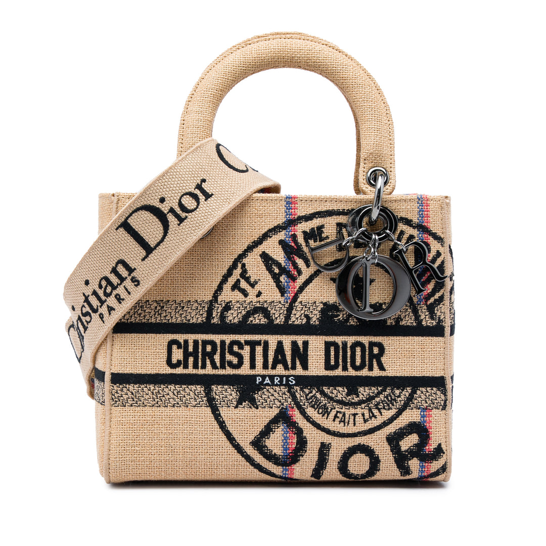 Dior Sac à main Jute brodé Lady D-Lite Moyen Beige – vue principale – GABY PARIS