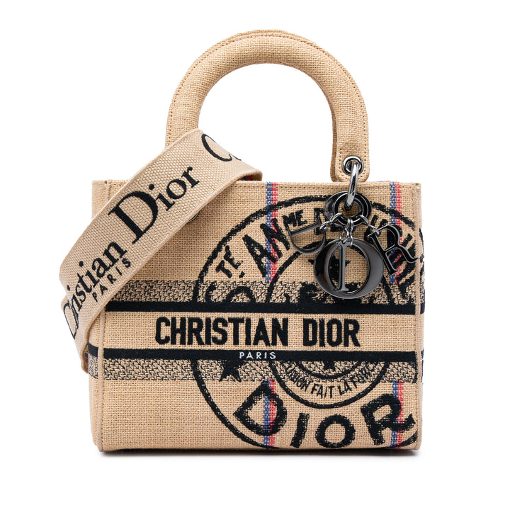 Dior Sac à main Jute brodé Lady D-Lite Moyen Beige – vue principale – GABY PARIS