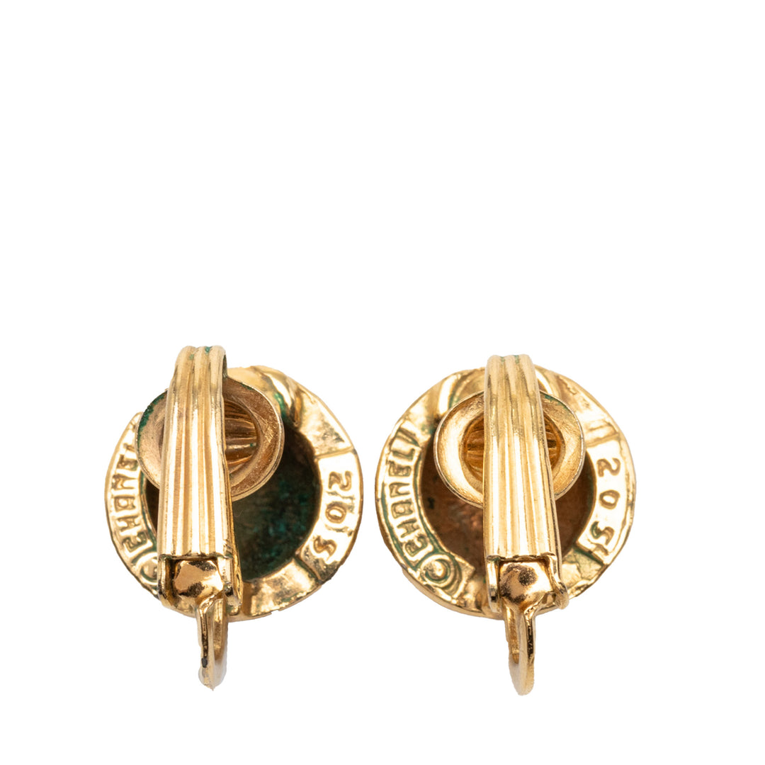 Chanel CC plaqué Émail Button Clip On Boucles d’oreilles