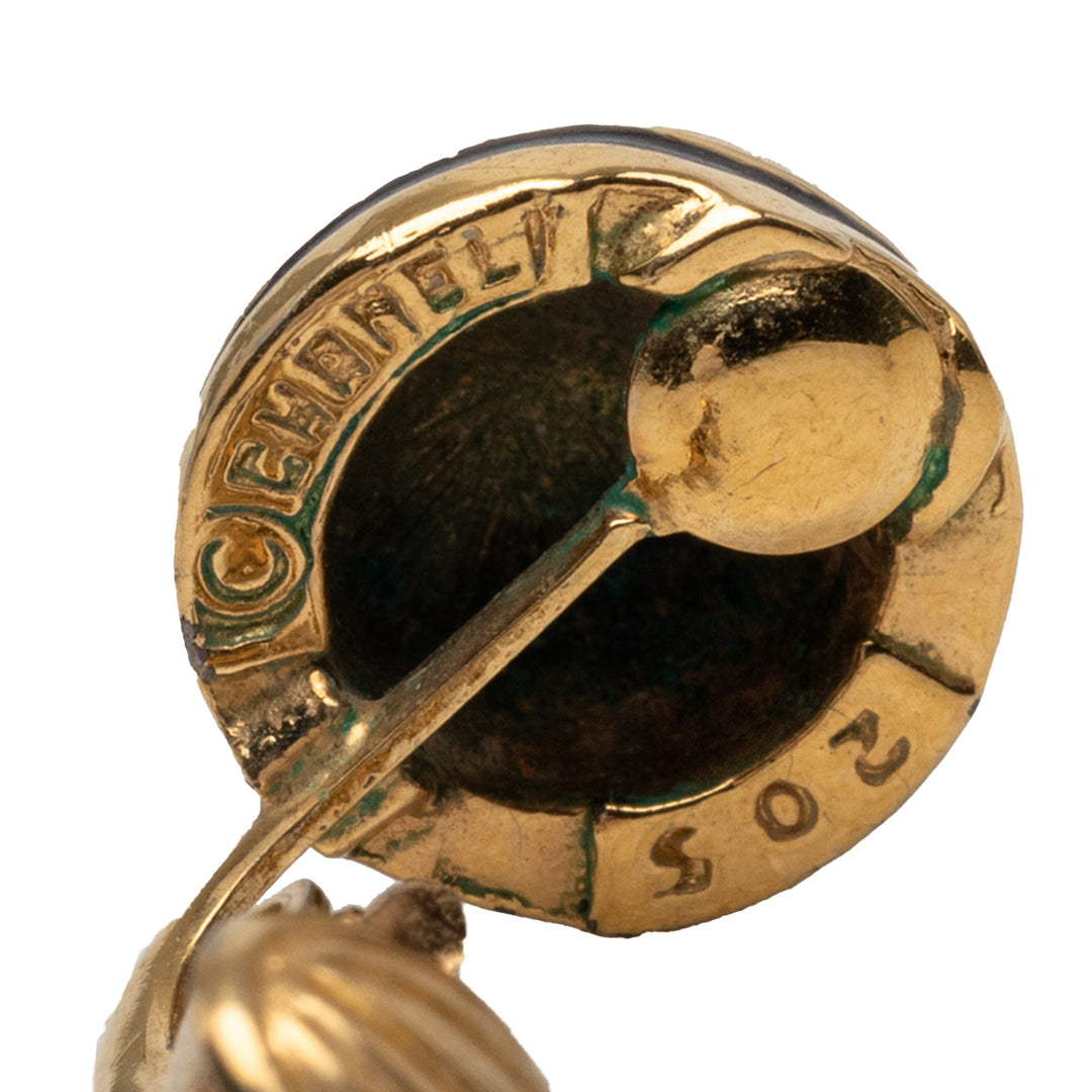 Chanel CC plaqué Émail Button Clip On Boucles d’oreilles