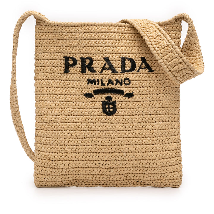 Prada Raffia Effect Crochet Logo brodé Sac porté croisé