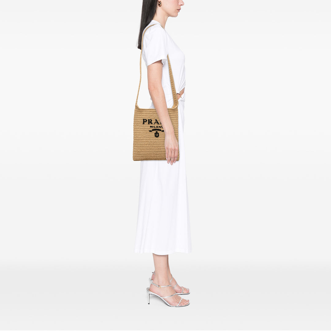 Prada Raffia Effect Crochet Logo brodé Sac porté croisé
