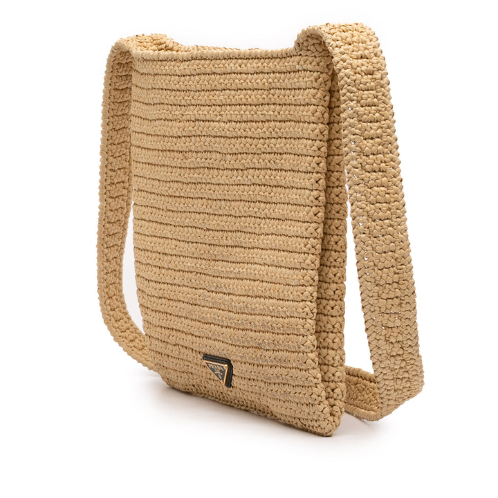 Prada Raffia Effect Crochet Logo brodé Sac porté croisé